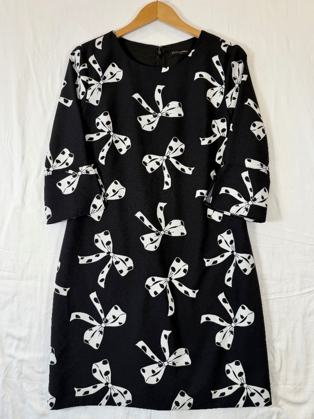 Banana Republic Factory Sz 8 Black & White Bow Print Lined Shift Party‎ Dress